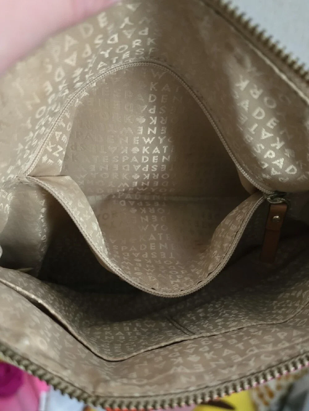 kate spade Beige Crossbody with Pink and Red Center Stripe